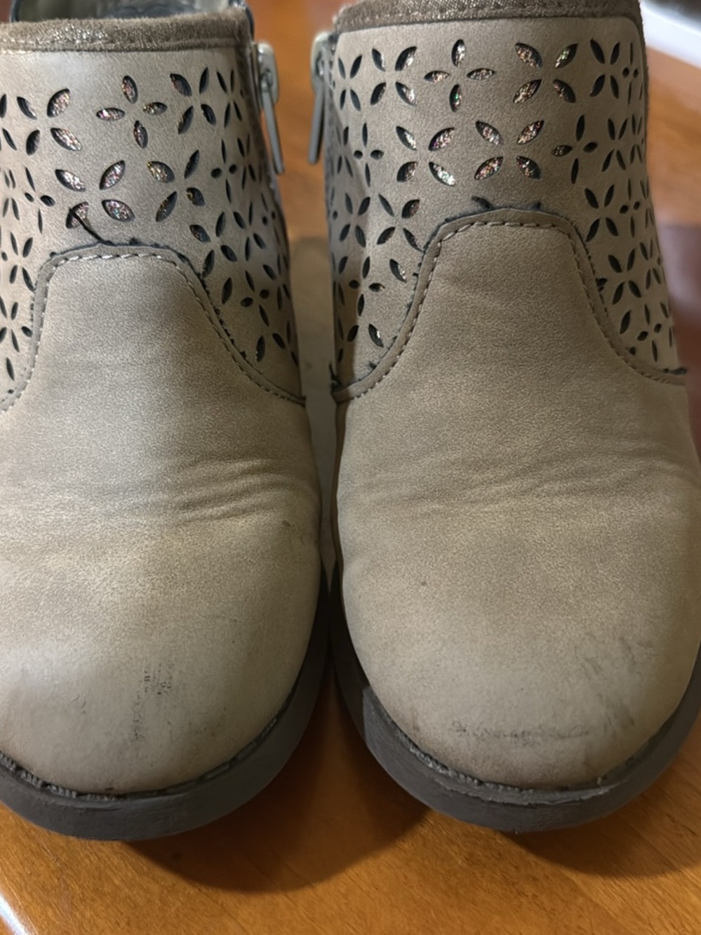 OshKosh B'gosh Girls Taupe Laser-Cut Ankle Boots